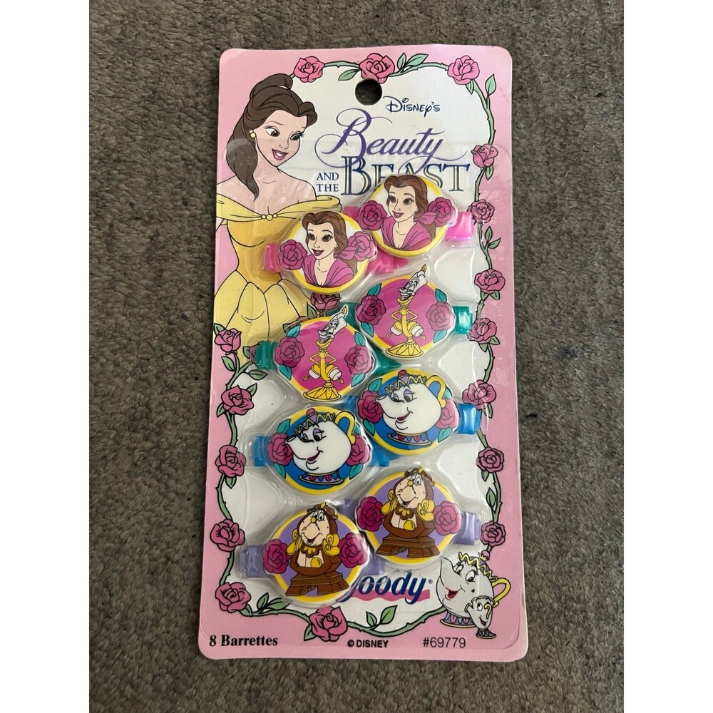 Disney Beauty and the Beast 8 Barrette Hair Accessories Set Vtg 1992 Goody